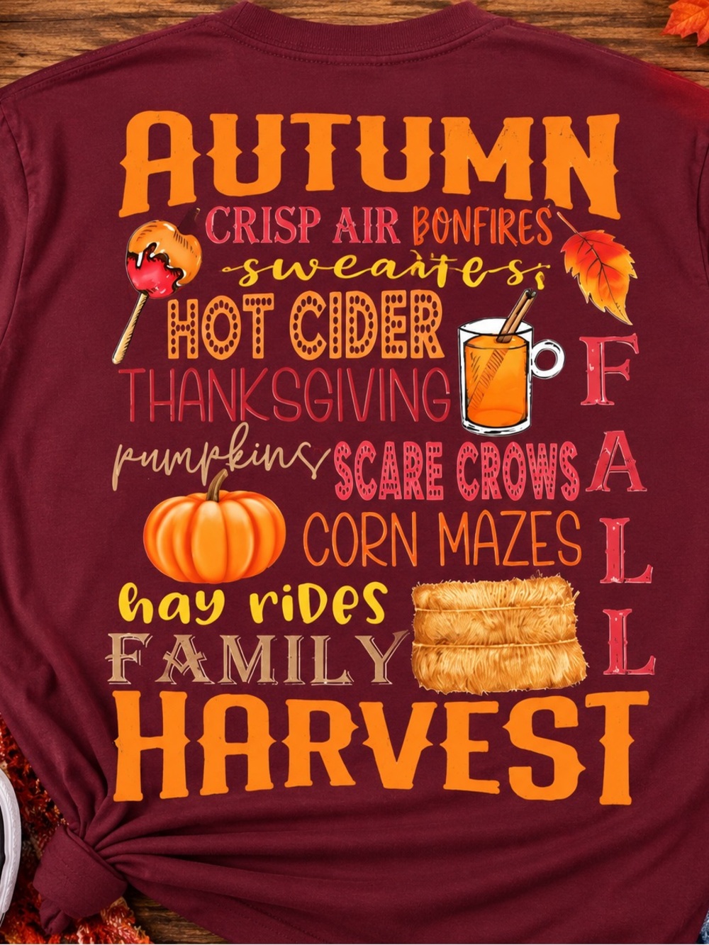 Women's Burgundy Autumn Harvest Graphic Tee
